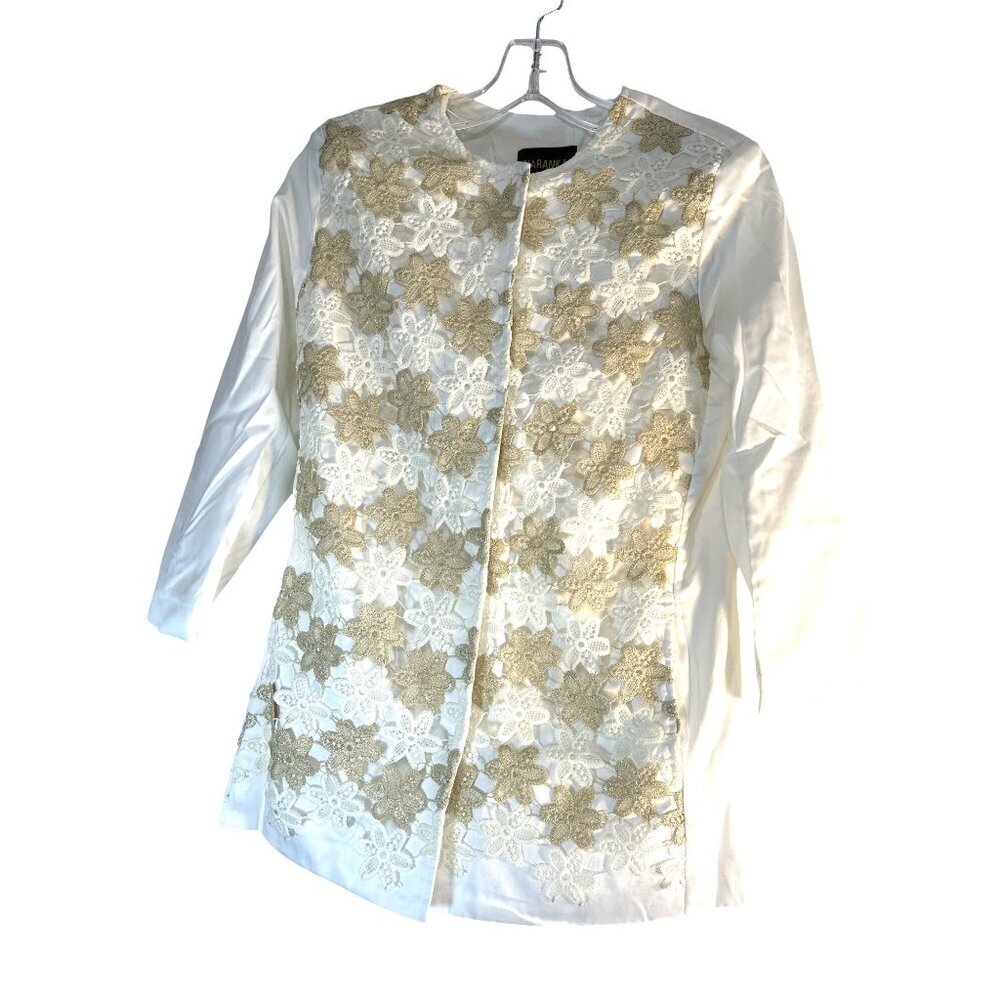 Naranka Womens Blazer JJ 8946 White/Gold Embroidered Lined Size M NWT
